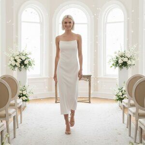 BHLDN Gavin Maxi Dress 6 Ivory White Crepe Formal Gown NWT